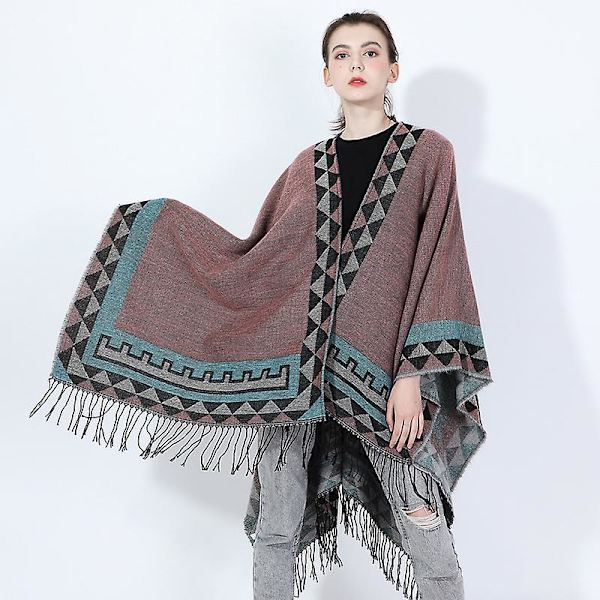 Dame Poncho Cape Åpen Front Vår Cardigan Dame Reversibel Fri Størrelse Cape Trykt Overdimensjonert Varmt pink