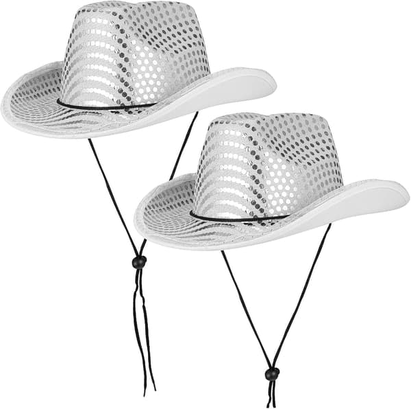Sølv Paillet Cowboyhat Glitrende Festhat til Kvinder Western Stil Voksen Diskotek Tilbehør