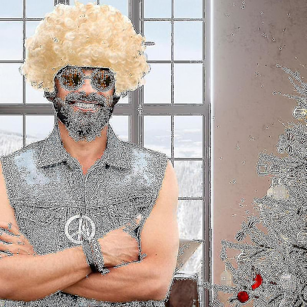 Disco- ja aurinkolasit miesten hippikostyymi asusteet, sisältää afro-kaulakorun 50-luvun/60-luvun/70-luvun teemalliseen juhlaan