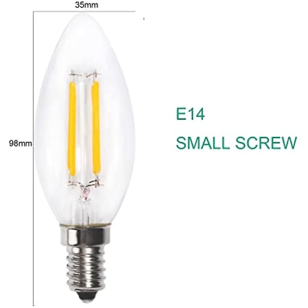 E14 LED-lampa 4W Varmvit 2700K 400lm Liten Edison Skruv Ljusstakelampa 2-pack