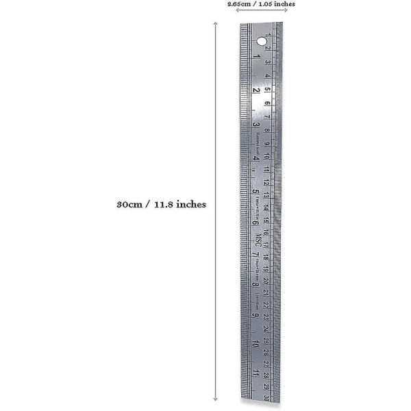 Rustfrit stål metal brudsikker ligekant metrisk lineal ideel til syning (30 cm)