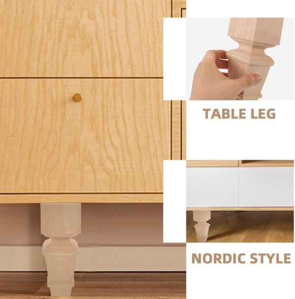 2 stk. træmøbelben til bord og kommode, beige massivt træ