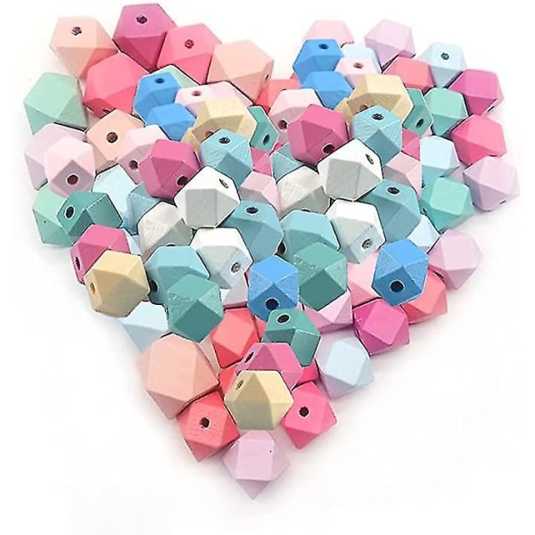 70 stk Geometriske Skårne Ottekantede Træperler 15mm DIY Håndværk