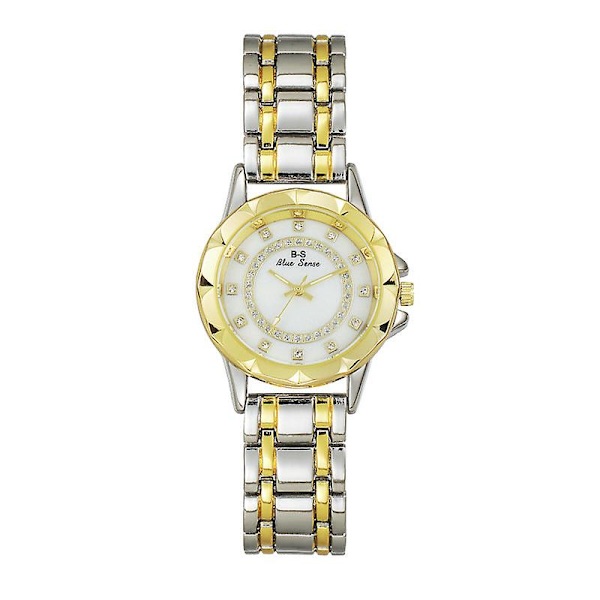 Trendy Stålklokke Enkelt Dame Temperament Gullklokke Rundt Urverk Fullt Diamant Kvartsklokke Gold and silver color