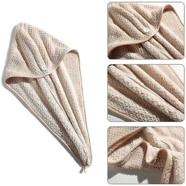 Turbanhandduk, Huvudhandduk med Knapp Mikrofiber, beige+brun - 2 stycken