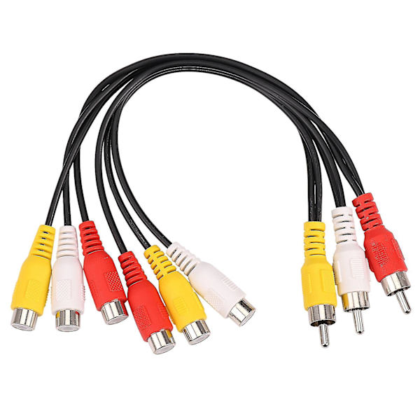 Ny 3 RCA Hann til 6 RCA Hunn Plugg Splitter Audio TV DVD Video Adapter AV Kabel