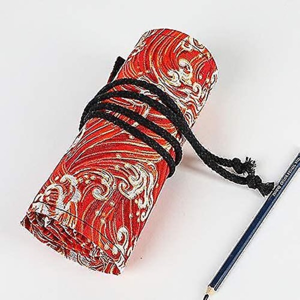 Rødt blyantveske med stor kapasitet i japansk stil lerret