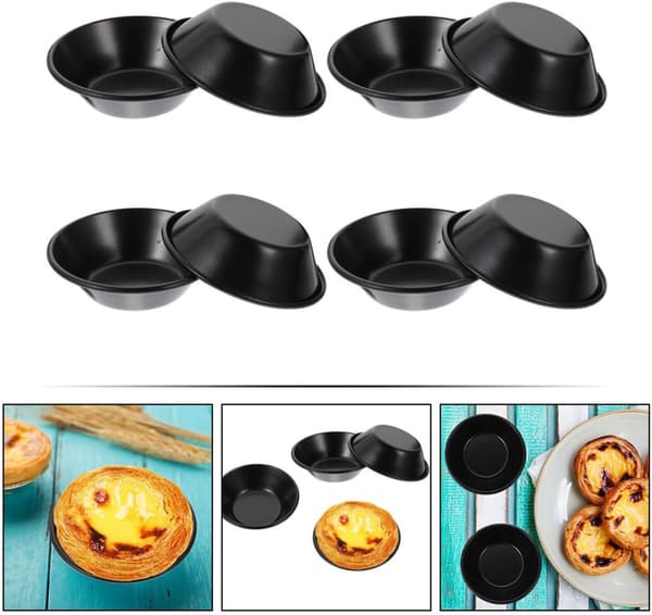 8 stk. Mini Paiformer Eggterte Bakeformsett Laget av Karbonstål Non-Stick Belegg