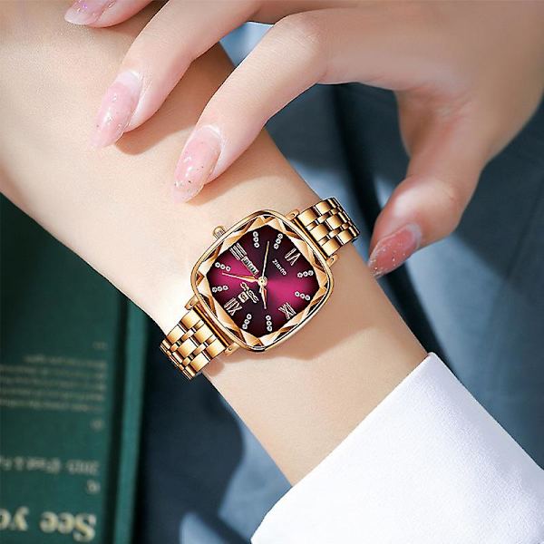 Retro Pieni Neliömäinen Kellon Neliö Teräs Ranneke Naisten Kellon Muoti Kaksoiskalenteri Kvartsikello Elegant purple