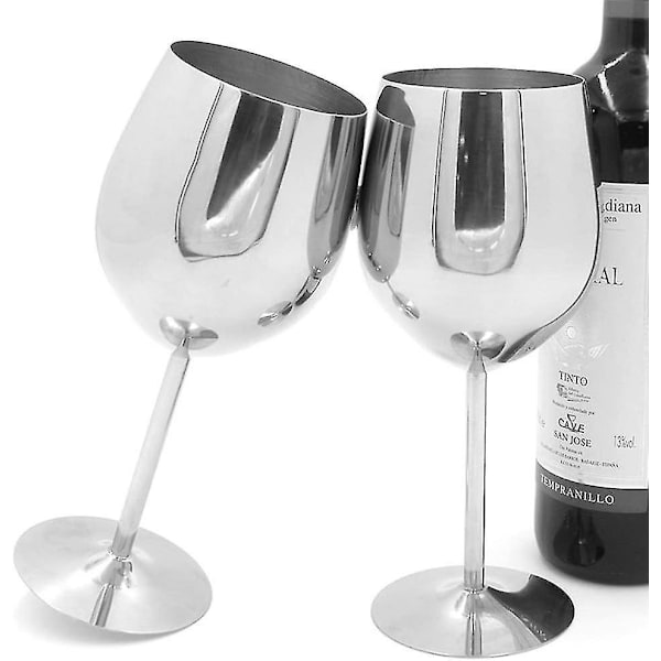 2 st Silver Rostfritt Stål Vinglas Bägare 500ml