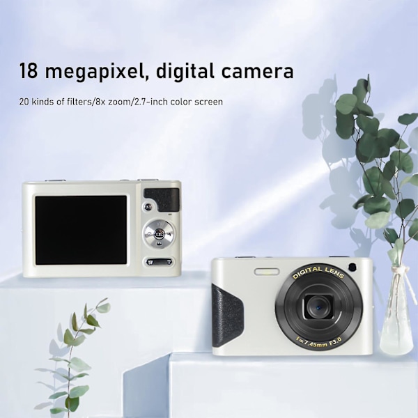 Digitalkamera 18mp 2,7 tommers LCD-skjerm 8x digital zoom FHD 1080p Digitalkamera Liten kamera for tenåringer studenter gutter jenter eldre