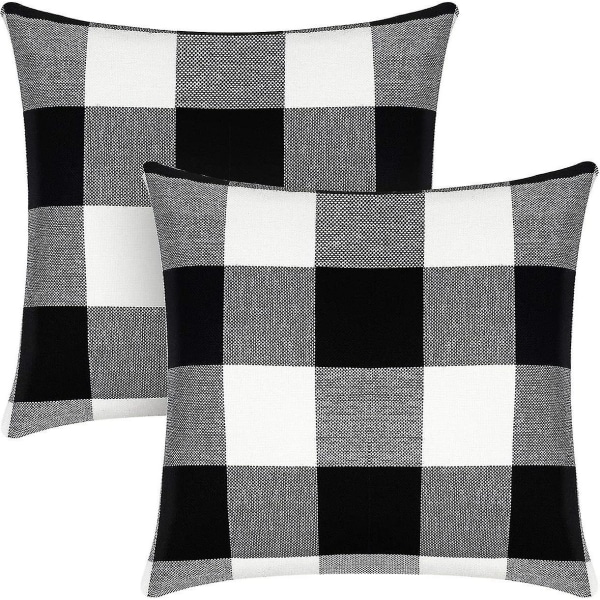 Set Of 2 Check Throw Pillow Covers Farmhouse Outdoor Plaid Square Pillow Cushion Case