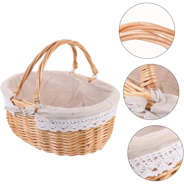 Rattan Vevd Oppbevaringskurv Piknikkurv Liner Håndlaget Frukt Oppbevaringskurv for Hjemmeinnredning
