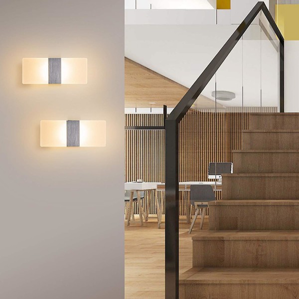 2 * 12W Indendørs Vægskinne LED 3000K Vægslampe Varmt Hvid Glas Enkelt Design Børstet Grå AC 220V Til Soveværelse Stue Badeværelse 29cm [Energiklasse E