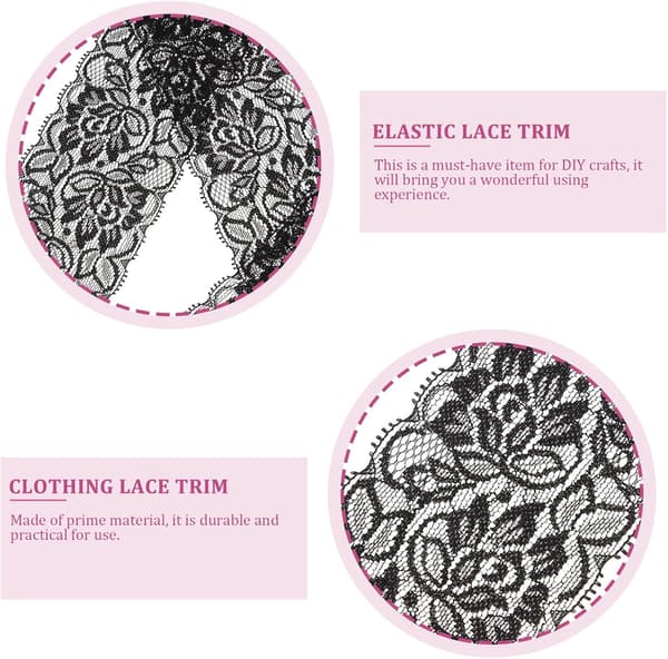 Sort elastisk blondebånd med romantisk blondesidedesign, tøjtilbehør i nylon