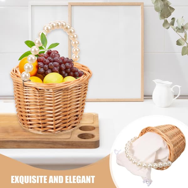 Pärlhandhållen flätad blomkorg Elegant flätad korg