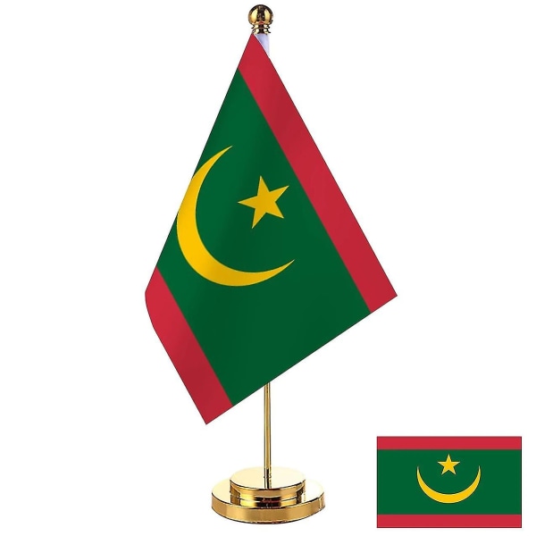 14x21cm Mauritania-lippu pöydälle, toimistolippu, kokoushuoneen pöytälippu, Mauritanian kansallinen lippu, kokoushuoneen sisustus Mauritania Gold