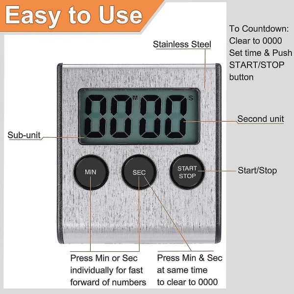 Kitchen Timer, Digital Kitchen Timer Magnetisk nedtelling Kjøkken Timer Rustfritt stål Timer