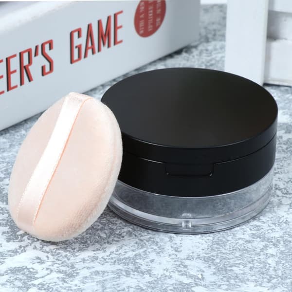 Bærbar tom pudderdåse med spejl og elastisk net sigte makeup pudderbeholder