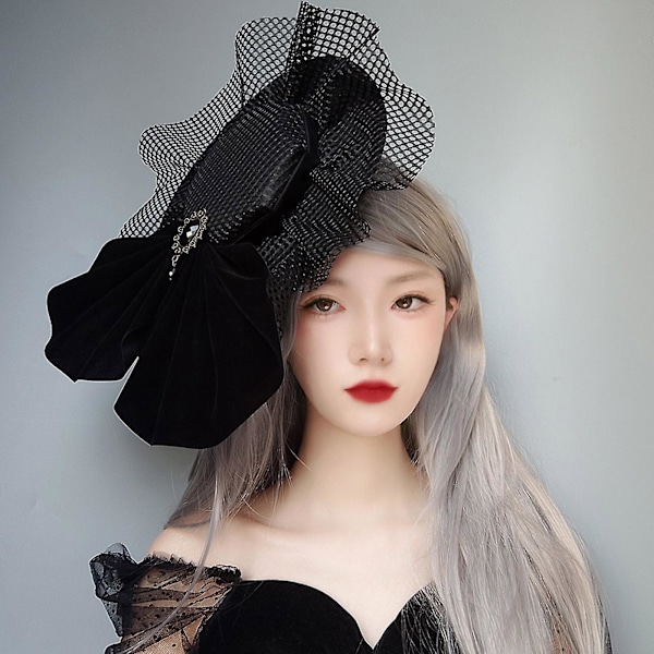 Hatt for årlig møte, hatt med slør, sløyfe, topphatt med hårklipp for Halloween