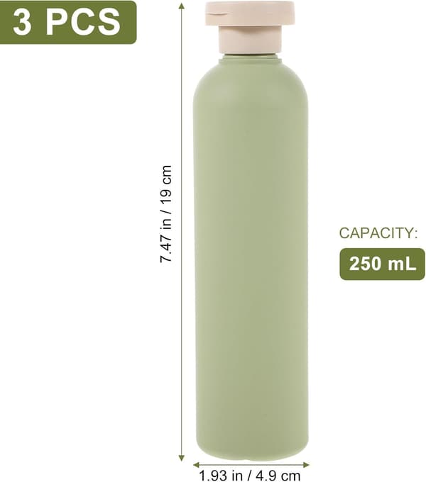 Lätta 3-pack påfyllningsbara schampo- och balsamflaskor 250 ml läckagesäkra behållare med snäpplock