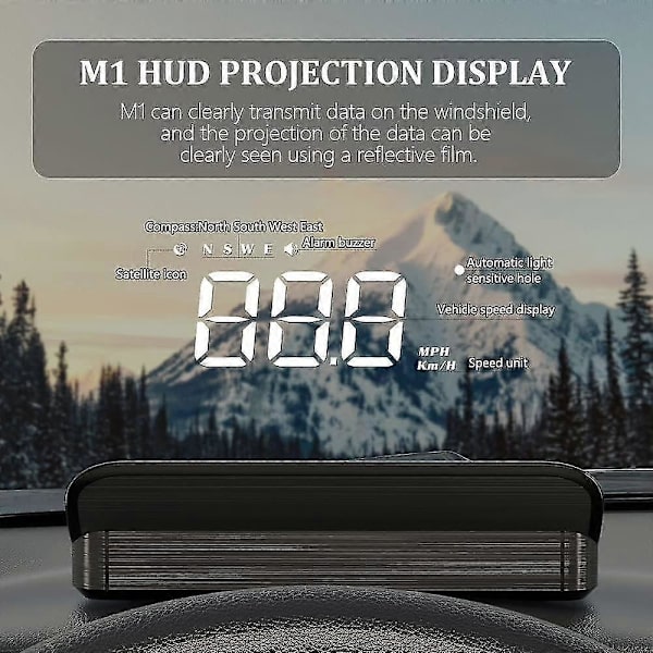 M1 Vit Vindrutesprojektion Head-Up Display, Digital GPS-hastighetsmätare med hastighet, färdriktningsfunktion, etc. Passar alla fordon (m1 Whi