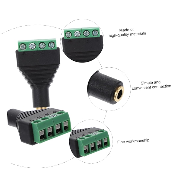 Skrueterminaladaptersett 4 stk 3,5 mm Stereo Hunnkontakt til Av 4 Skrueterminaler for Lyd, Video og PC-tilkoblinger