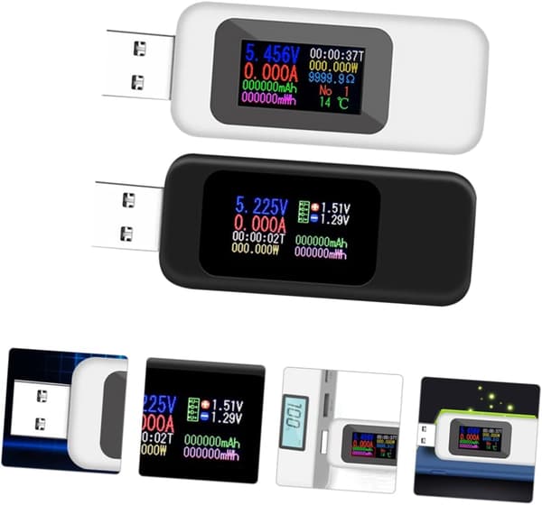 2st USB Voltmeter Amperemeter Skärmtestare för USB-laddningsmonitor Vit Mätanordning Strömtestare