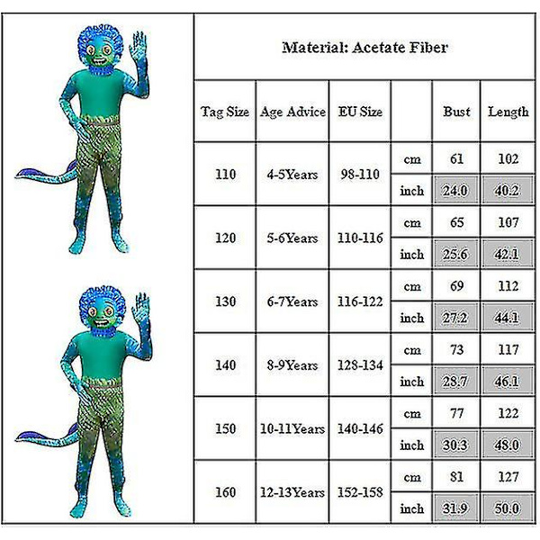 Mereneläinasu Luca Haalarin ja 3D-Maskin kanssa Lasten Fantasia-asu 8-9 Years