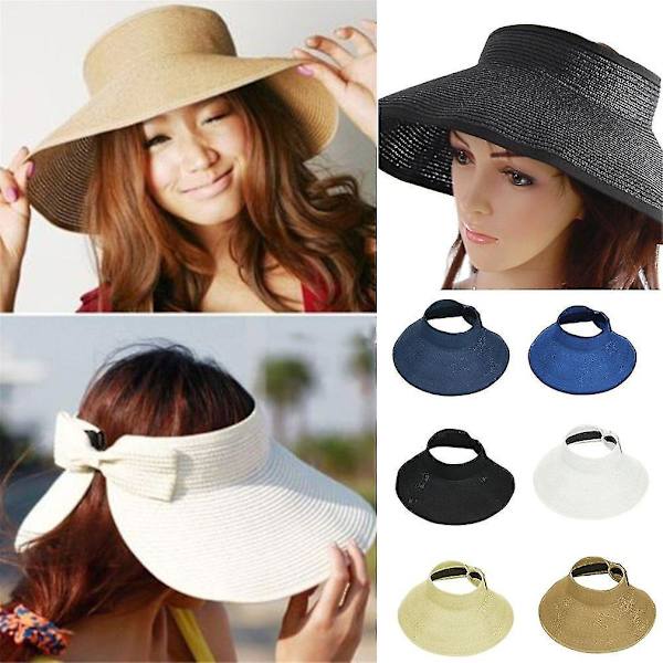 Dames Sommer Sol Strand Foldbar Bredbremmet Halm Visor