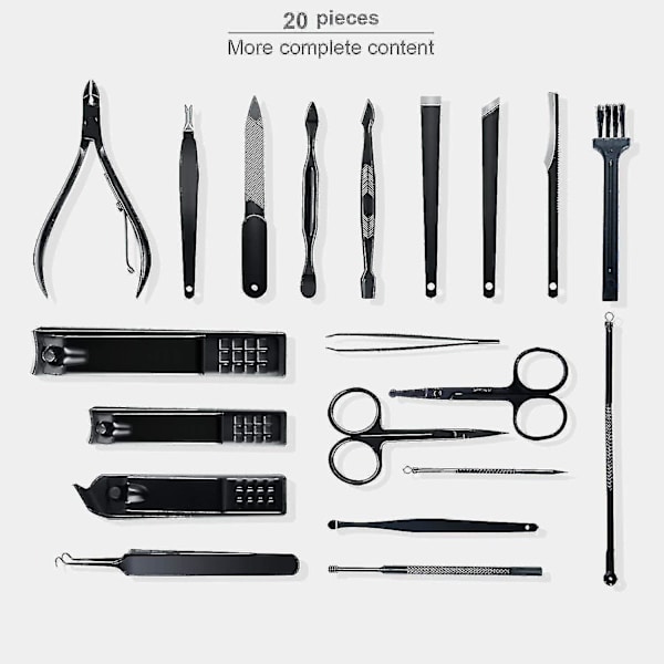 Manikyrsett Negleklipper Kit Pedikyrverktøy - 20 stk Rustfritt Stål Menn Grooming Kit