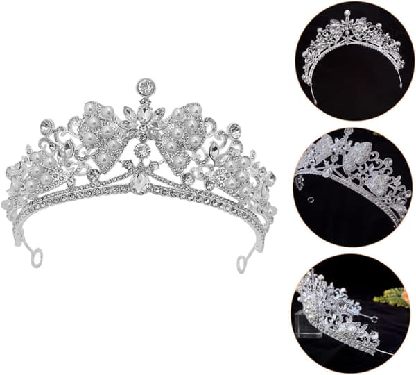 Rhinestone Tiara Krone for Bryllup og Bursdager Elegant Perle Brude Hodebånd Hodeplagg