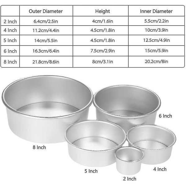 Bakform för kaka, rund chifonkakaform i aluminiumlegering, puddingform för cheesecake med avtagbar botten (paket med 5) (shikai)-yuhao