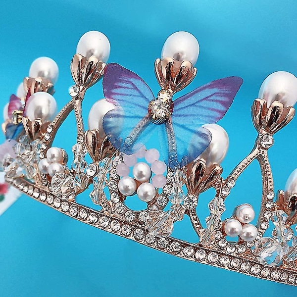 Jenter krone brude krone perle sommerfugl tiara pannebånd bryllup hår smykker krone fest
