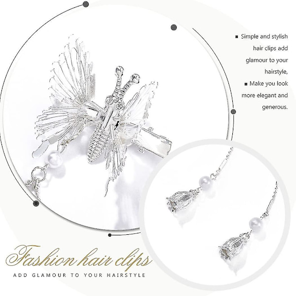 Sølv Butterfly Hårnåler Butterfly Hårklipp Tassel Hårspenner Metall