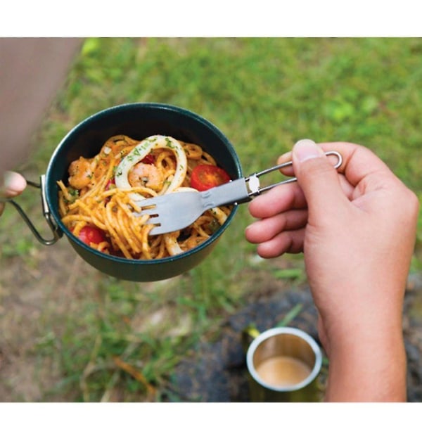 Skål i rostfritt stål. Vikbart handtag för campingpicknick