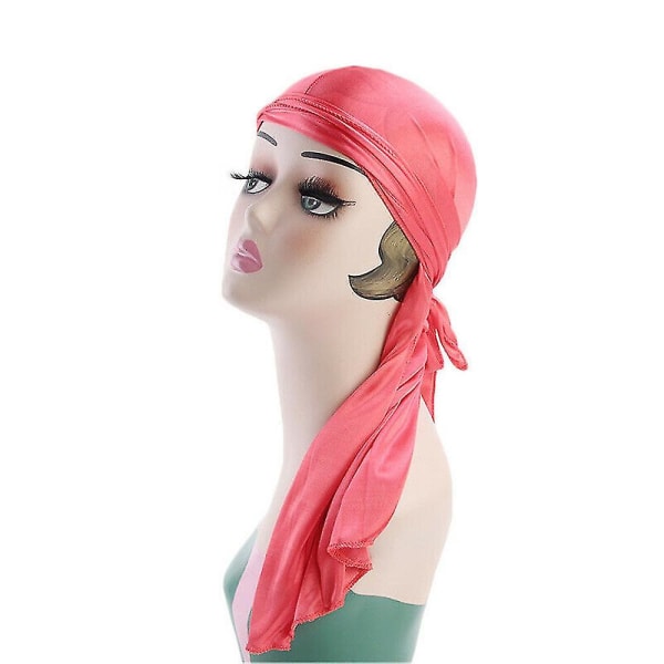 Menn Kvinner Silke Durag Justerbar Turban Hijab Bandana Chemo Cap Forhåndsbundet Headwrap Gift