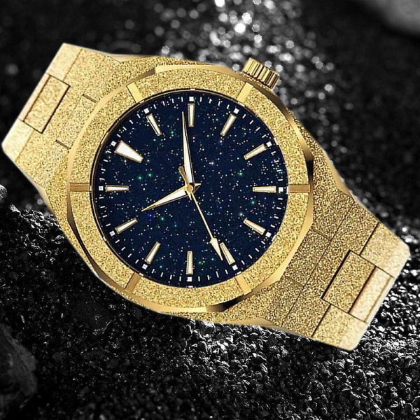 Rustfrit stål Vandtæt Quartz Watch Korund Starry Sky Dial Herrearmbåndsur Gold shell starry sky dial