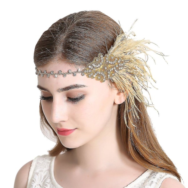 Vintage Flapper Hodebånd 1920-tallet Art Deco Glitrende Hårbånd Fjær Hodeplagg