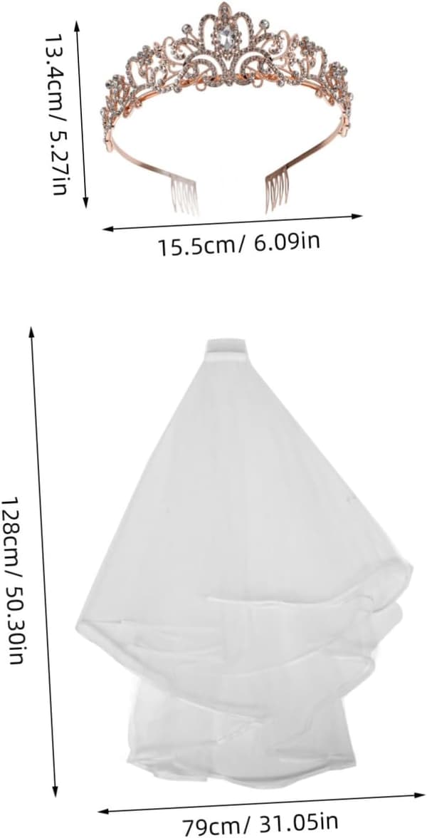1 sett elegant brudetiara og slørkrone med blondeslørhodeplagg, allsidig bryllupshodeplagg