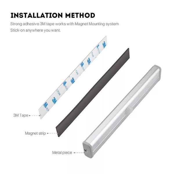 10 LED-lamper, USB-oppladbare, magnetiske, bevegelsessensor, skaplys