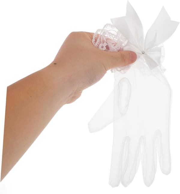 1 par elegante korte blondehandsker til kvinder, delikate brudebryllupstilbehør