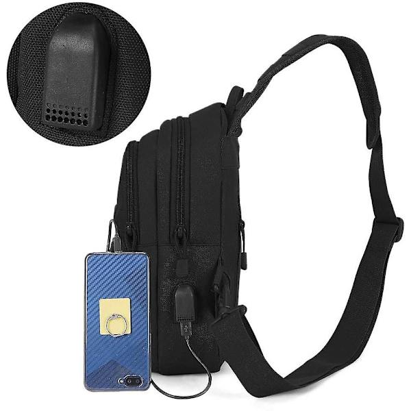 Taktisk Bröstväska med Vattenflaskhållare, USB-Anslutning Militär Axelväska