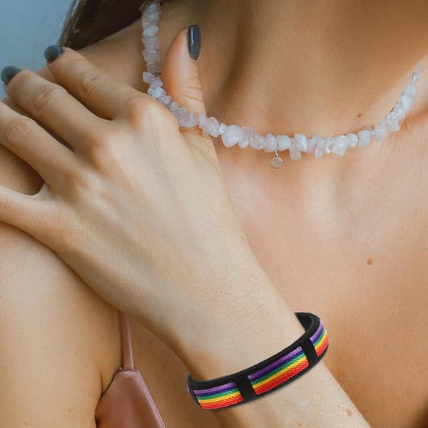 Regnbue Polyester Manchetarmbånd til Kvinder, Åbent Justerbart Regnbue Armbånd