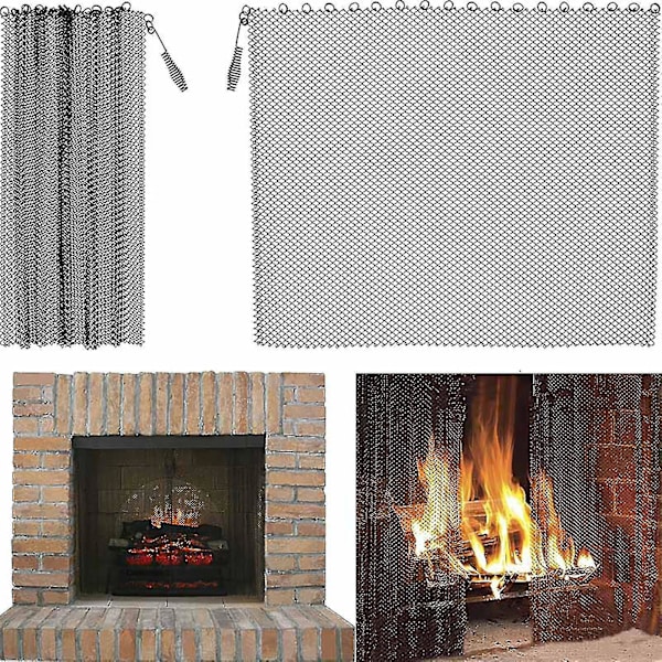 2 stk. Legendflame Pejs Mesh Skærmgardin Brede Paneler Sort Mat Have Hjemmeforbedring Opvarmning Køling Luft Ovne Døre 19inches