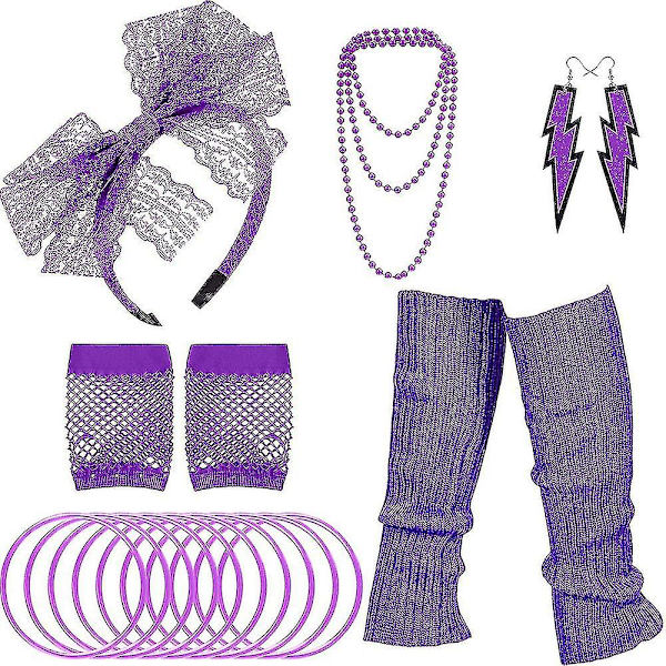 Kvinder 70'er 80'er Kostume Ben Fiskenet Handsker Pandebånd Øreringe Halskæde Armbåndssæt Purple