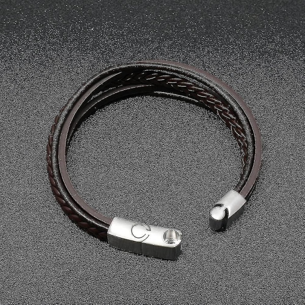 Läderarmband för män, justerbart med magnetiskt spänne, ko-läder, flerskikts
