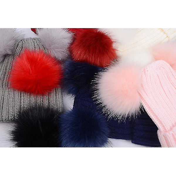 Vinterstrikket Beanie Hat med Dobbelt Pom Pom Ører til Kvinder og Piger