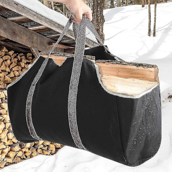 Wifehelper Log Tote Bag Bærer Træbrænde Træstativ Sort