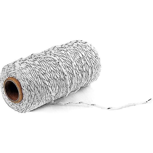 Puuvillanauha 100 m Wrap Gift Bicolor langallinen köysinauha hopea valkoinen